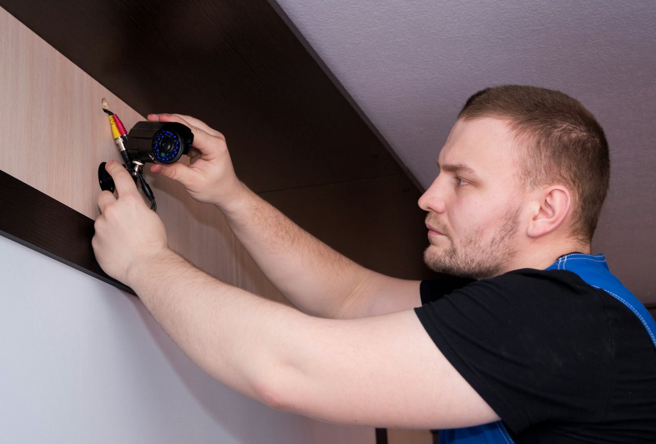 Elektryk przy instalacji w ścianie