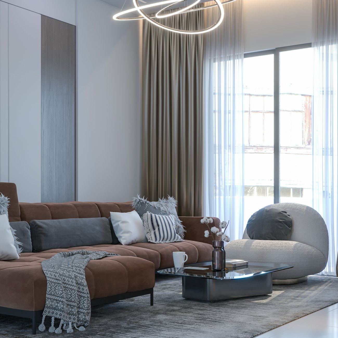 Jasny salon z sofą